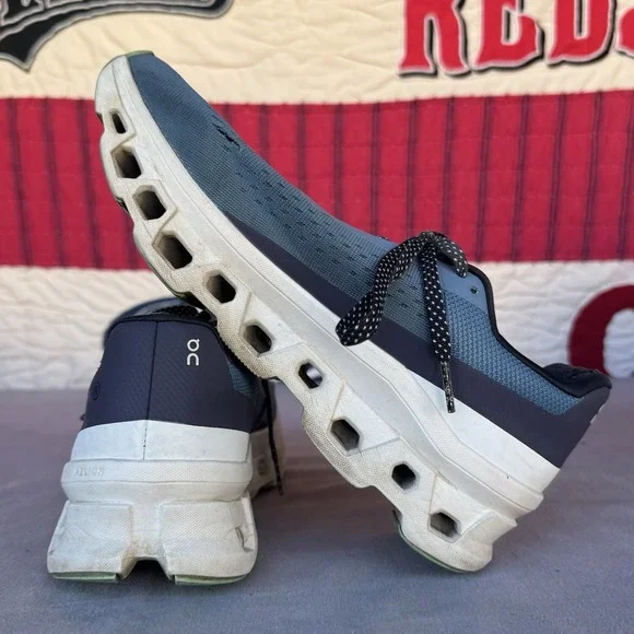 Size 9.5 - On Cloudmonster Shoes Womens Blue Green Running Sneakers Road Cushion - Picture 12 of 13